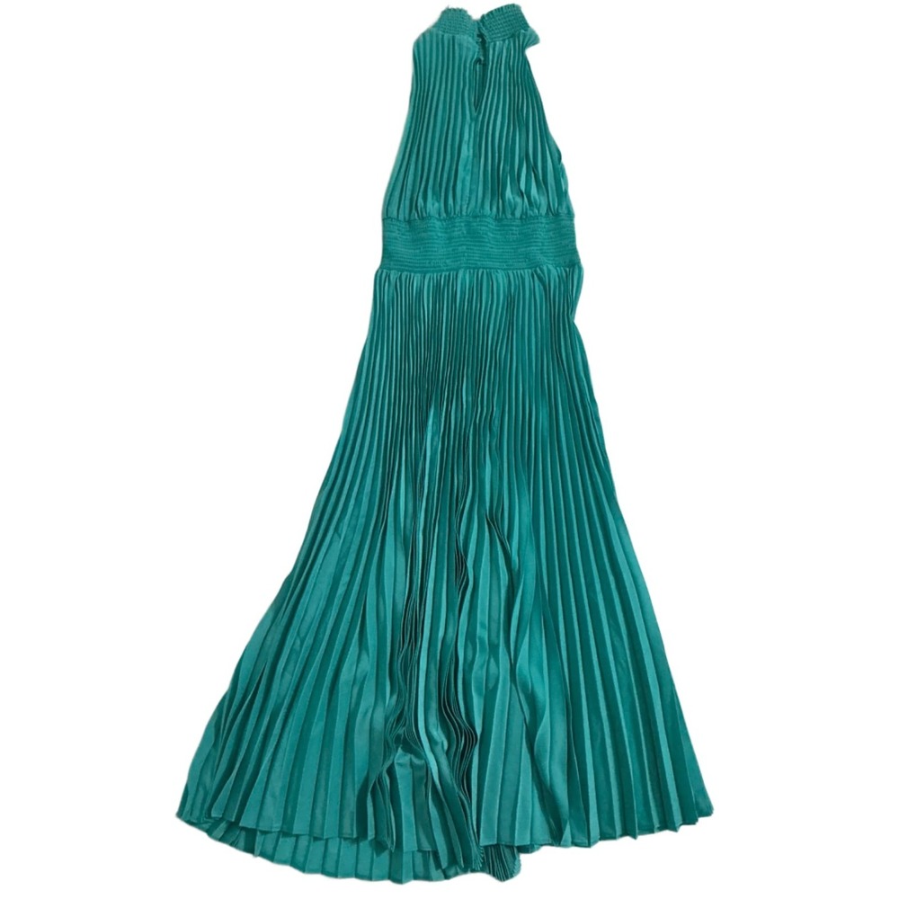 bebe Teal Pleated Halter Maxi Dress Women's Size 4 Smocked Waist NWT Gown